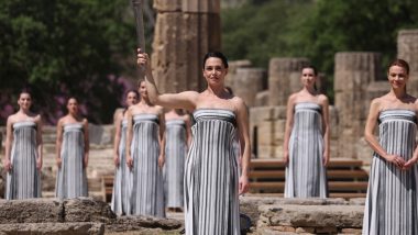 Paris Olympics 2024 Flame Lits at Greek Cradle of Ancient Games Despite Weather Glitch