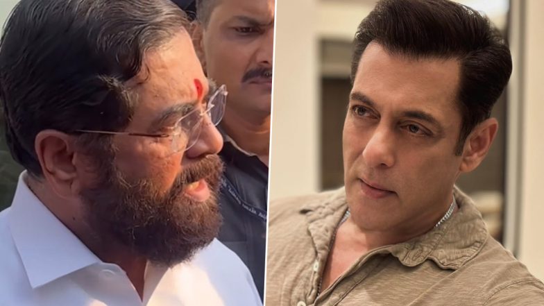 Maharashtra CM Eknath Shinde Visits Salman Khan’s Residence in Mumbai, Tells Media Persons ‘Salman Aur Uske Parivaar Ki Zimmedari Hamari Hai’ (Watch Video)