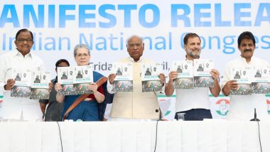 Lok Sabha Elections 2024: Congress Releases Manifesto for Upcoming Polls, Promises Removal of 50% Reservation Cap, Caste Census, Legal MSP Guarantee (Watch Video)