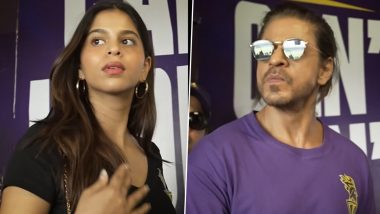 IPL 2024: Shah Rukh Khan Attends Kolkata Knight Riders Game With Daughter Suhana and Son AbRam at Eden Gardens (Watch Videos)