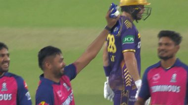 Avesh Khan Takes Funny Jibe At Sanju Samson By Celebrating With Ball in Gloves As He Takes Brilliant Catch To Dismiss Phil Salt During KKR vs RR IPL 2024 Match