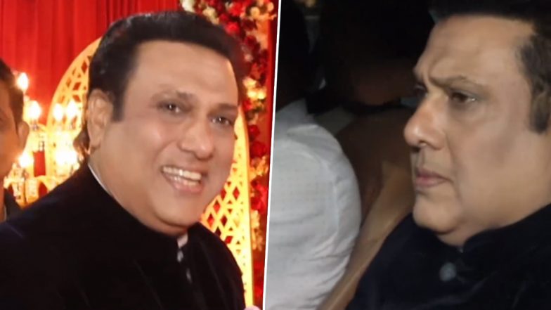 Arti Singh-Dipak Chauhan Wedding: Govinda Makes Surprise Appearance at Niece’s Marriage Celebrations, Hero No. 1 Looks Dapper in Black (Watch Video)