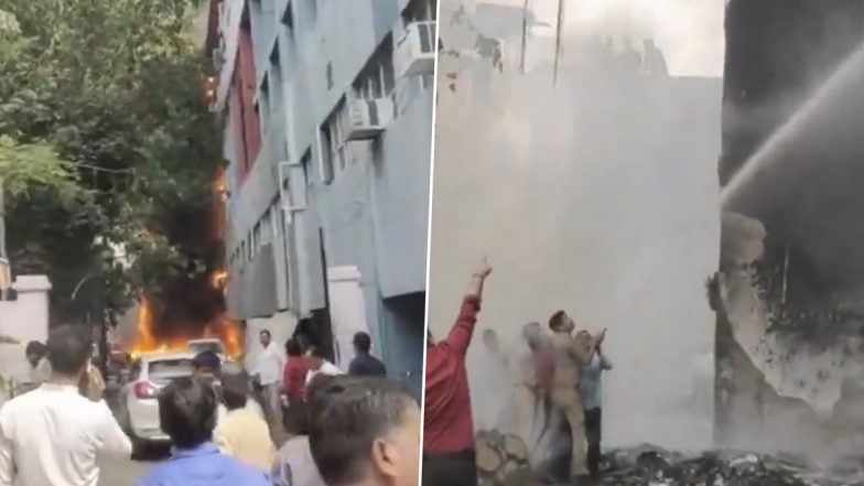 Lucknow Fire: Blaze Erupts at Mineral Building, Fire Tenders Present at Spot (Watch Video)