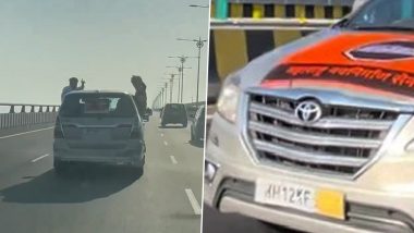 Car Stunt on Atal Setu in Mumbai: Video and Photos of Youths Hanging Out of Four-Wheeler's Window on MTHL Sea Bridge Go Viral