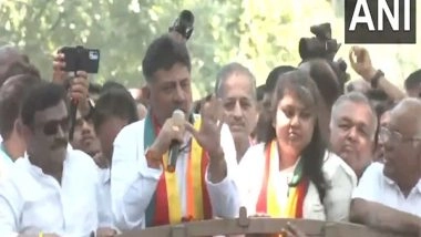 India News | Karnataka Dy CM Shivakumar Holds Roadshow for Bengaluru South Candidate Sowmya Reddy