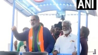 India News | BJP's Rajeev Chandrasekhar Holds Road Show in Kerala's Thiruvananthapuram