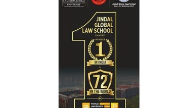 Business News | JGLS Ranked India's No. 1 Law School for 5 Years in a Row and 72nd in the World QS World University Rankings by Subject 2024