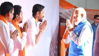 India News | Karnataka: PM Modi Accorded Warm Welcome by Ram Lalla Idol Sculptor at Mega Rally in Mysuru