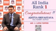 Business News | AIR 1 UPSC Topper Aditya Srivatsava Congratulated by Chairman of Pragnya IAS Academy
