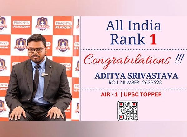 Business News | AIR 1 UPSC Topper Aditya Srivatsava Congratulated by Chairman of Pragnya IAS Academy