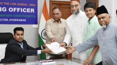 India News | LS Polls: Facing a Formidable Challenger in BJP's Madhavi Latha, AIMIM Chief Owaisi Files Nomination from Hyderabad