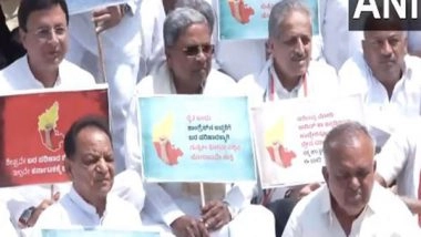 India News | Karnataka: Cong Leaders Protest Against Centre over Non-release of Relief Funds Ahead of Amit Shah's Visit