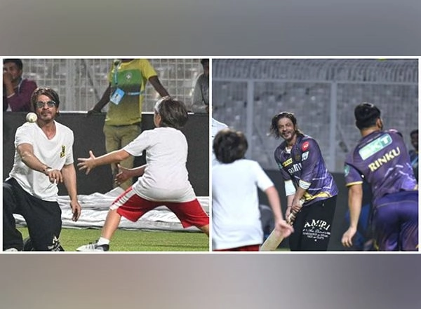 Entertainment News | IPL: Shah Rukh Khan Flaunts His Batting Skills as He Plays Cricket with Son AbRam at Eden Gardens