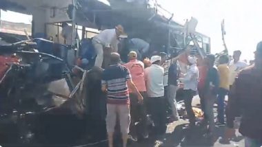 Road Accident on Mumbai-Agra Highway: Four Killed, 35 Hurt in Bus-Truck Collision in Maharashtra’s Nashik (Watch Video)