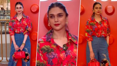 Newly Engaged Aditi Rao Hydari’s Vibrant Style and Stunning Engagement Ring Shine Bright at Event (Watch Video)