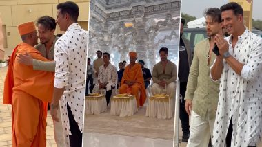 Bade Miyan Chote Miyan Stars Akshay Kumar and Tiger Shroff Offer Prayers at Abu Dhabi’s BAPS Hindu Mandir (Watch Video)