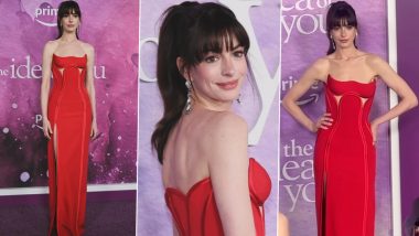 Anne Hathaway Wows in a Bold Red Versace Gown at ‘The Idea of You’ Premiere in New York City (View Pics and Video)