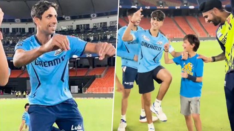 Gujarat Titans Coach Ashish Nehra Dances With Son Arush as Harpreet Brar Sings During Training Session Ahead of GT vs PBKS IPL 2024 Clash (Watch Video)