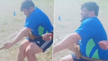'King of Strength' Azam Khan Displays Raw Power As Pakistan Cricketers Engage in Tug-of-War Contest During Training at Army Camp (Watch Video)