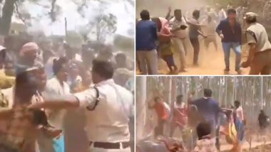 Telangana Shocker: Mob Chases and Drags Police Officer From His Bike After Clashes Erupt Between Two Groups in Khammam Reserve Forest Area (Watch Videos)