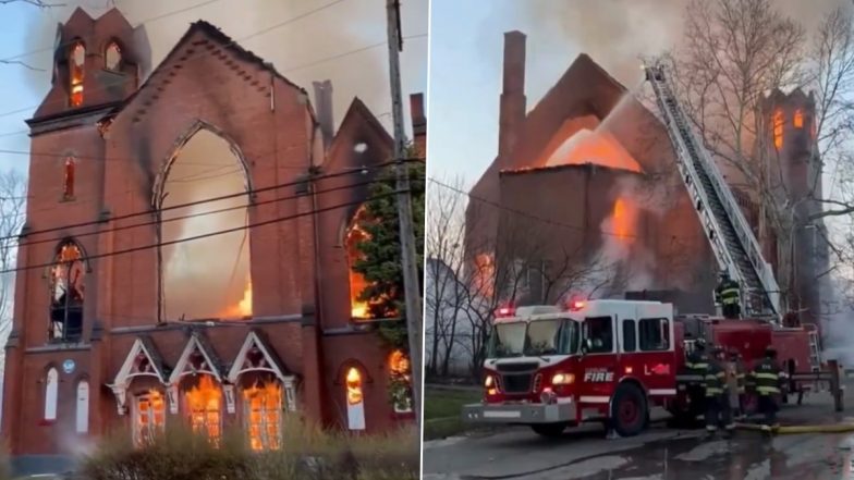 Cleveland Church Fire Video: Historic Pentecostal Determine Church of God Catches Fire in US State of Ohio, Clip of Structure Engulfed in Flames Surfaces