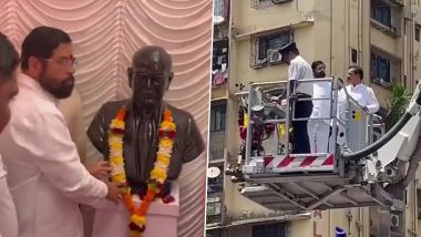 Ambedkar Jayanti 2024: Maharashtra CM Eknath Shinde Pays Tribute to Dr BR Ambedkar on His 133rd Birth Anniversary in Thane (Watch Video)