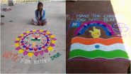 India National Elections 2024 Rangoli Designs With 'Vote for Better India' Patterns: From Ballot Boxes to the Inked Finger, Check Out Matdaan Rangoli Ideas Tutorial Pics & Videos