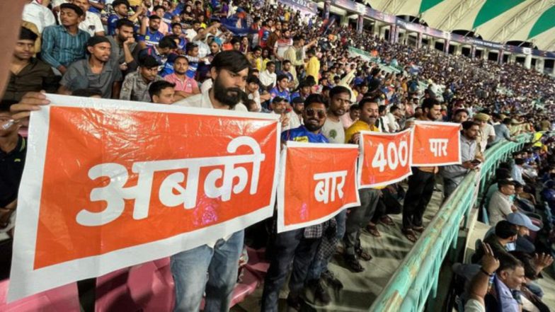 Fans Hold Placards Reading 'Abki Baar 400 Paar' at Ekana Cricket Stadium During LSG vs DC IPL 2024 Match, Video and Pics Go Viral