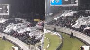 PAK vs NZ 1st T20I 2024: Spectators At Rawalpindi Cricket Stadium Forced to Take Shelter Under Polythene During Rain Due to Absence of Roof (Watch Video)