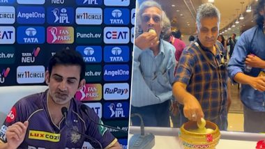 Gautam Gambhir Extends Greetings of 'Shubho Noboborsho', Offers Journalists Attending Press Conference Sweets Ahead of KKR vs LSG IPL 2024 (Watch Video)