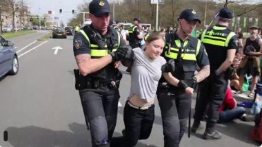 Greta Thunberg Detained: Police Detain Climate Activist in The Hague for Protesting Against Dutch Subsidies and Tax Breaks (Watch Video)