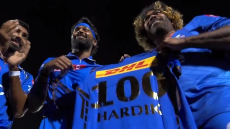 Hardik Pandya Presented Special Jersey By Lasith Malinga Ahead of RR vs MI IPL 2024 As He Completes 100 Matches for Mumbai Indians (Watch Video)