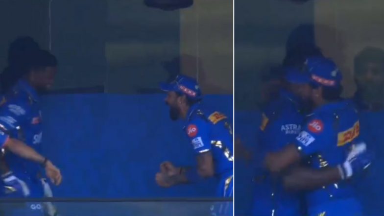 Hardik Pandya Hugs Romario Shepherd After He Smashes 32 Runs Off Anrich Nortje’s Over To Help Mumbai Indians Score 234/5 During MI vs DC IPL 2024 Match, Video Goes Viral