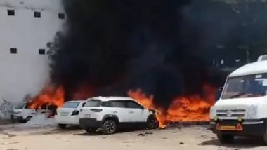 Haryana Fire: Massive Blaze Erupts in Four Parked Vehicles in Sector-12 Gurugram (Watch Video)