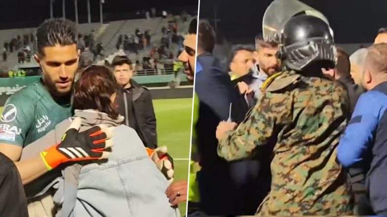 Iran Football Club Esteghlal's Goalkeeper Hossein Hosseini Attacked By Police After He Hugs Female Fan at the Sidelines of a Match, Video Goes Viral!