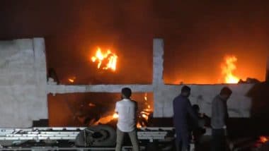 Gujarat Fire: Massive Blaze Erupts at Plastic Factory in Morbi, No Casualties Reported (Watch Video)