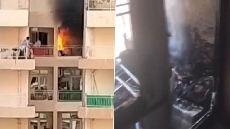 Greater Noida Fire: Massive Blaze Erupts in Flat in Supertech Eco Village 2 Housing Society Due to Faulty AC (Watch Video)