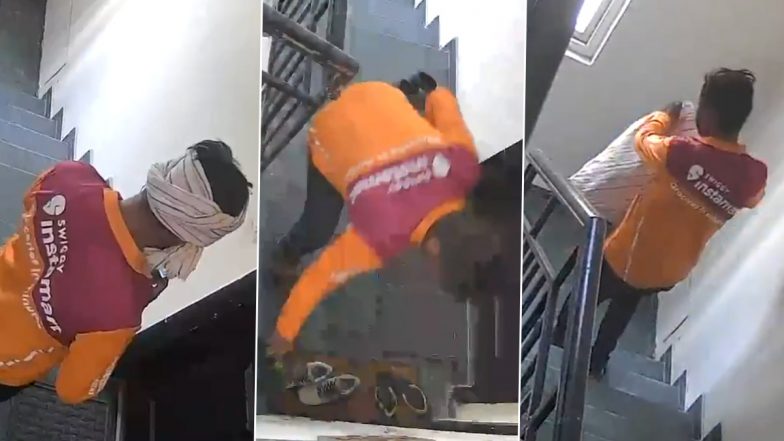 Swiggy Instamart Delivery Man Steals Pair of Shoes Kept Outside Flat in Gurugram, Company Responds After Viral Video Surfaces