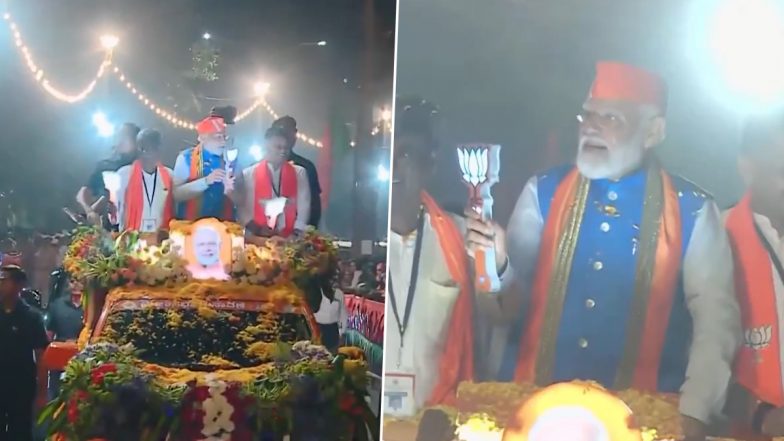 PM Narendra Modi Holds Roadshow in Karnataka’s Mangaluru Ahead of Lok Sabha Elections 2024 (Watch Video)