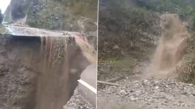 Landslide in Arunachal Pradesh: National Highway in Dibang Valley Caves In Due to Landslide Triggered by Incessant Rain, Repair Works Underway on War Footing (Watch Video)