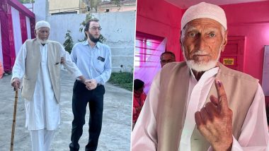 Lok Sabha Elections 2024: 102-Year-Old Haji Karam Din Casts His Vote at Polling Station in Jammu and Kashmir’s Reasi (See Pics)