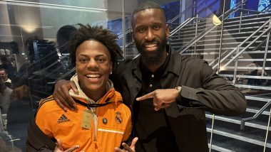 YouTuber IShowSpeed Meets Antonio Rudiger, Real Madrid Defender Asks for a ‘Picture’ With Social Media Star After Win Over Manchester City in UCL 2023–24 (Watch Video)