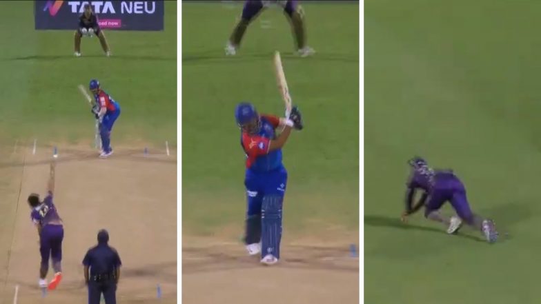 Varun Chakaravarthy Pulls off Sensational Diving Catch to Dismiss Prithvi Shaw During DC vs KKR IPL 2024 Match (Watch Video)