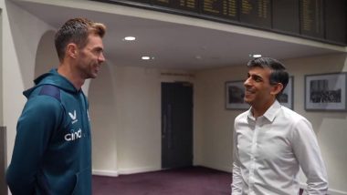 ‘Am I Ready for the Call Up?' British Prime Minister Rishi Sunak Interacts With James Anderson, Plays Cricket With Young Children (Watch Video)