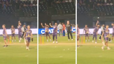 Kolkata Knight Riders Captain Shreyas Iyer Tries To Imitate Teammate Sunil Narine’s Bowling Action Ahead of CSK vs KKR IPL 2024 Match, Video Goes Viral