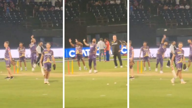 Kolkata Knight Riders Captain Shreyas Iyer Tries To Imitate Teammate Sunil Narine’s Bowling Action Ahead of CSK vs KKR IPL 2024 Match, Video Goes Viral