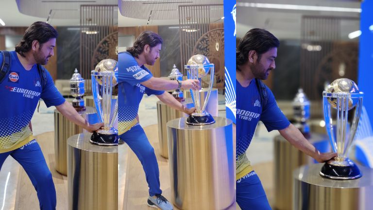 MS Dhoni Has a Nostalgic Reunion With 2011 World Cup Trophy As He Visits BCCI Headquarters in Mumbai During IPL 2024 (Watch Video)