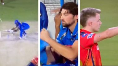 Controversy Erupts During Mumbai Indians' IPL 2024 Match, Tim David Signals Suryakumar Yadav to Take DRS From Dug Out As Umpire Ignores Protesting Sam Curran During PBKS vs MI Clash (Watch Video)