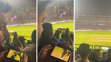 Fan Spotted Watching PAK vs NZ 2nd T20I On Mobile Phone While Attending DC vs SRH IPL 2024 Match At Arun Jaitley Stadium, Video Goes Viral