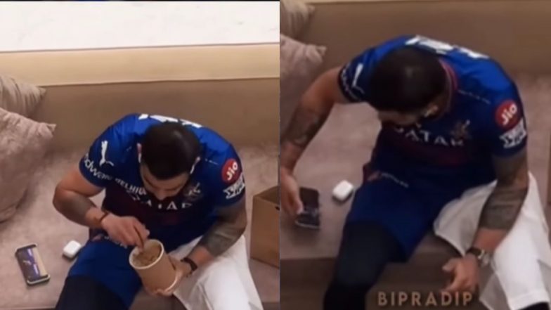 Virat Kohli Watches Cricket On His Phone While Having Lunch Before Practice Session Ahead of GT vs RCB IPL 2024 Match, Video Goes Viral